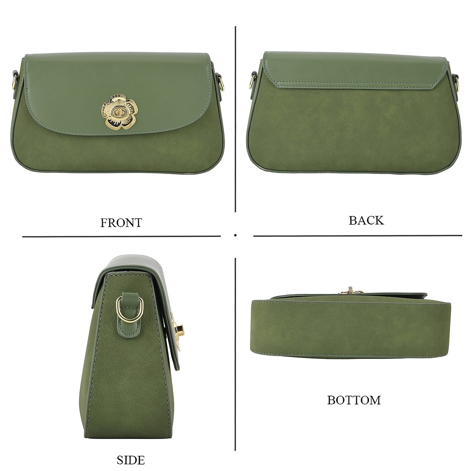 Designer Inspired - Convertible Clutch & Baguette Shoulder Bag with Chain Strap - Pine Green