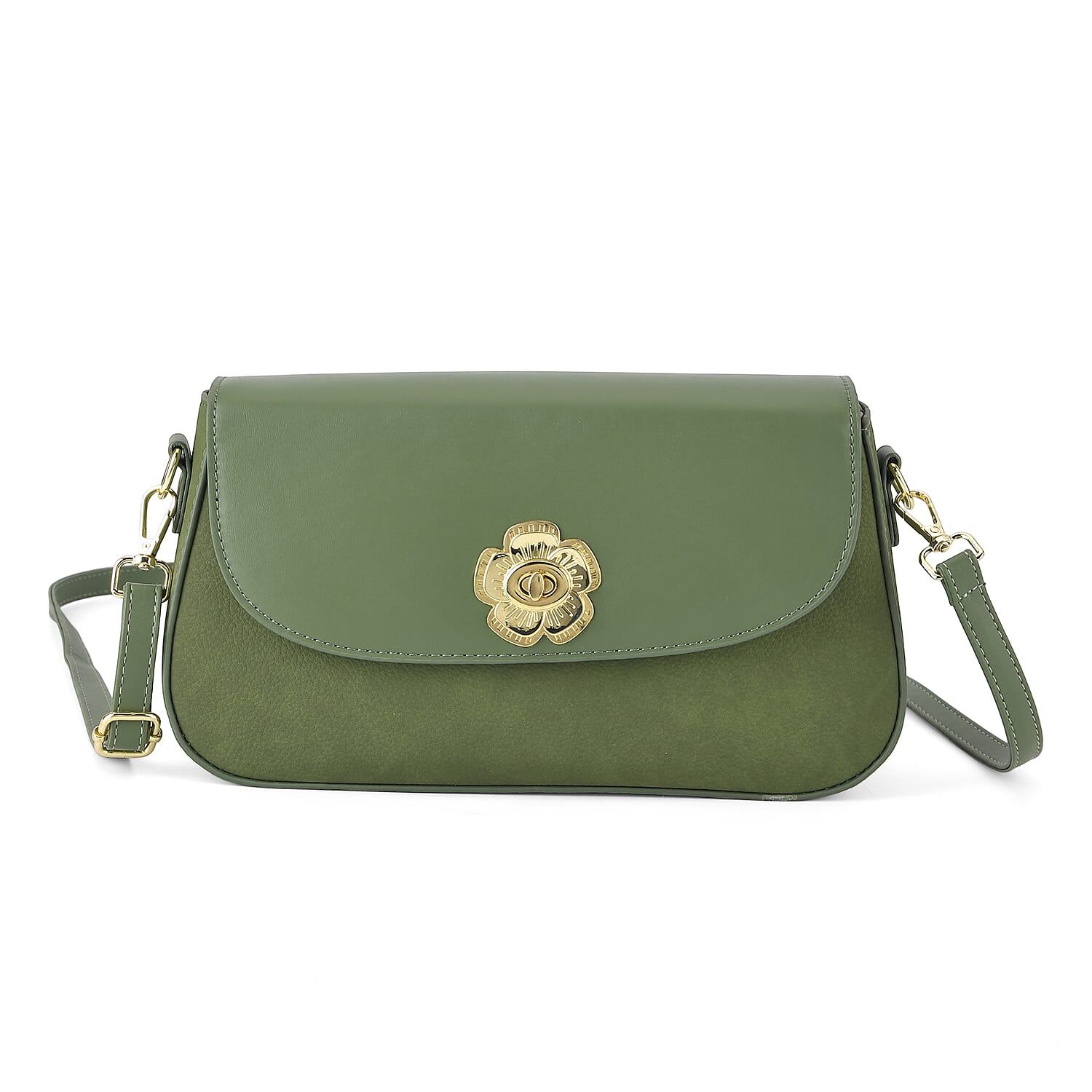 Designer Inspired - Convertible Clutch & Baguette Shoulder Bag with Chain Strap - Pine Green