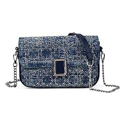 LA MAREY Designer Sling Handbag with Elegant Silver-Tone Chain Strap - Denim Blue