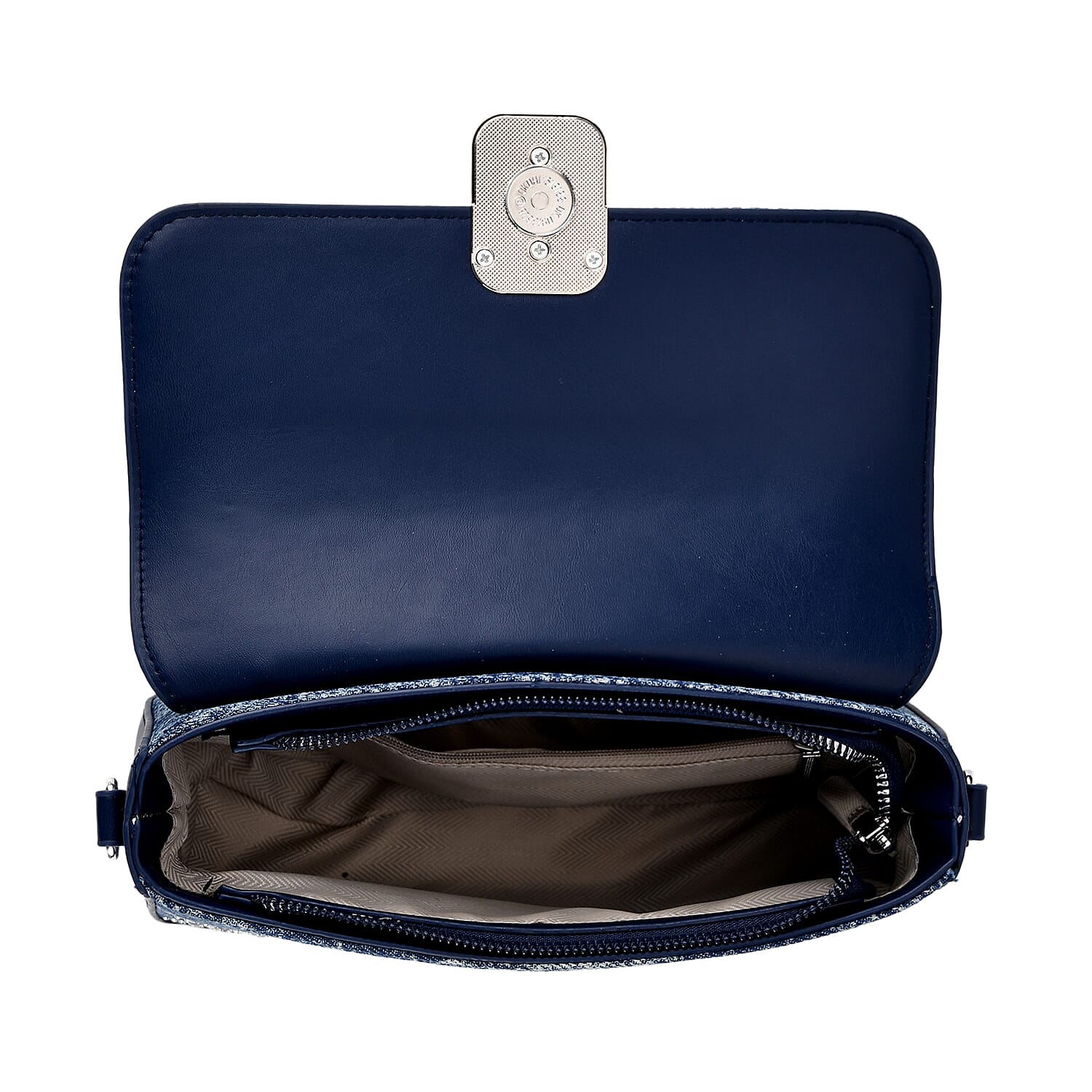 LA MAREY Designer Sling Handbag with Elegant Silver-Tone Chain Strap - Denim Blue