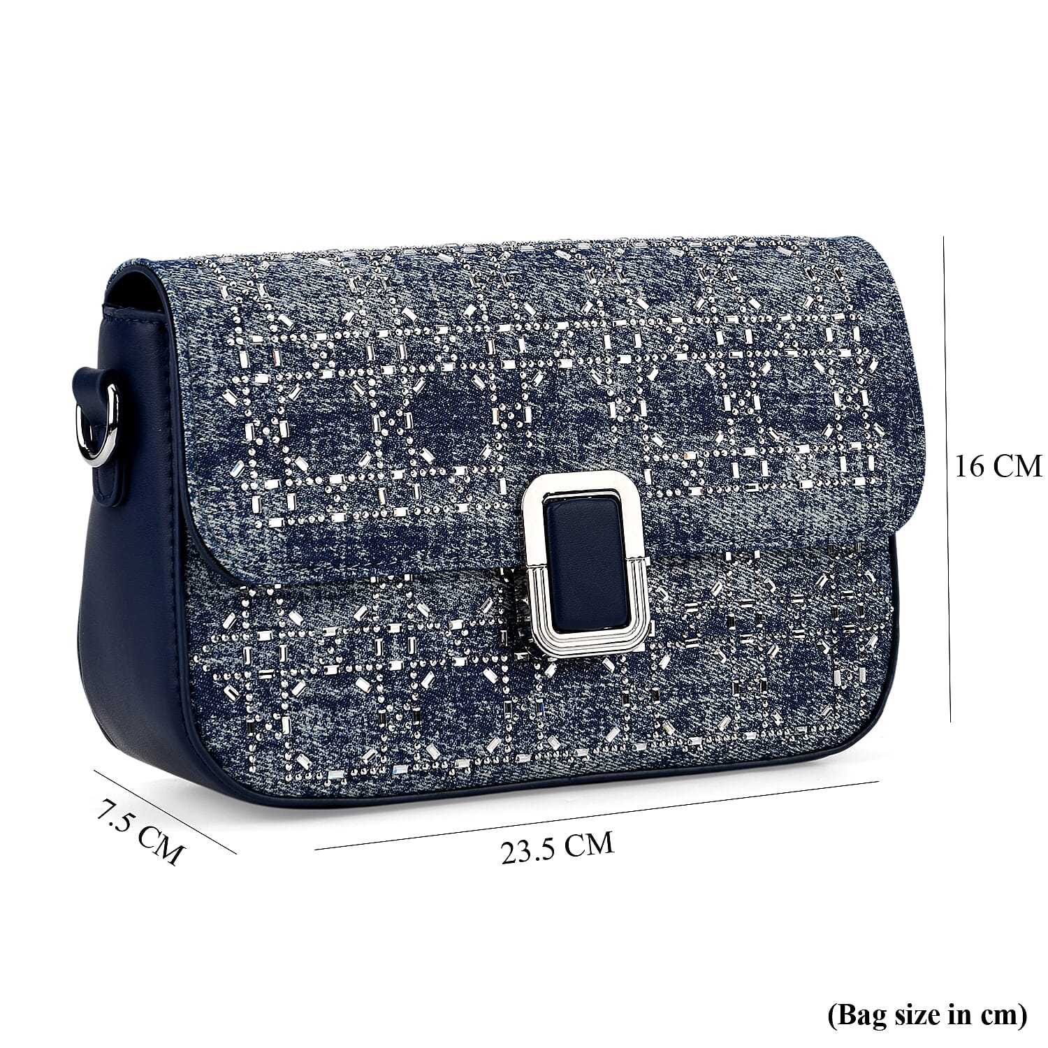 LA MAREY Designer Sling Handbag with Elegant Silver-Tone Chain Strap - Denim Blue