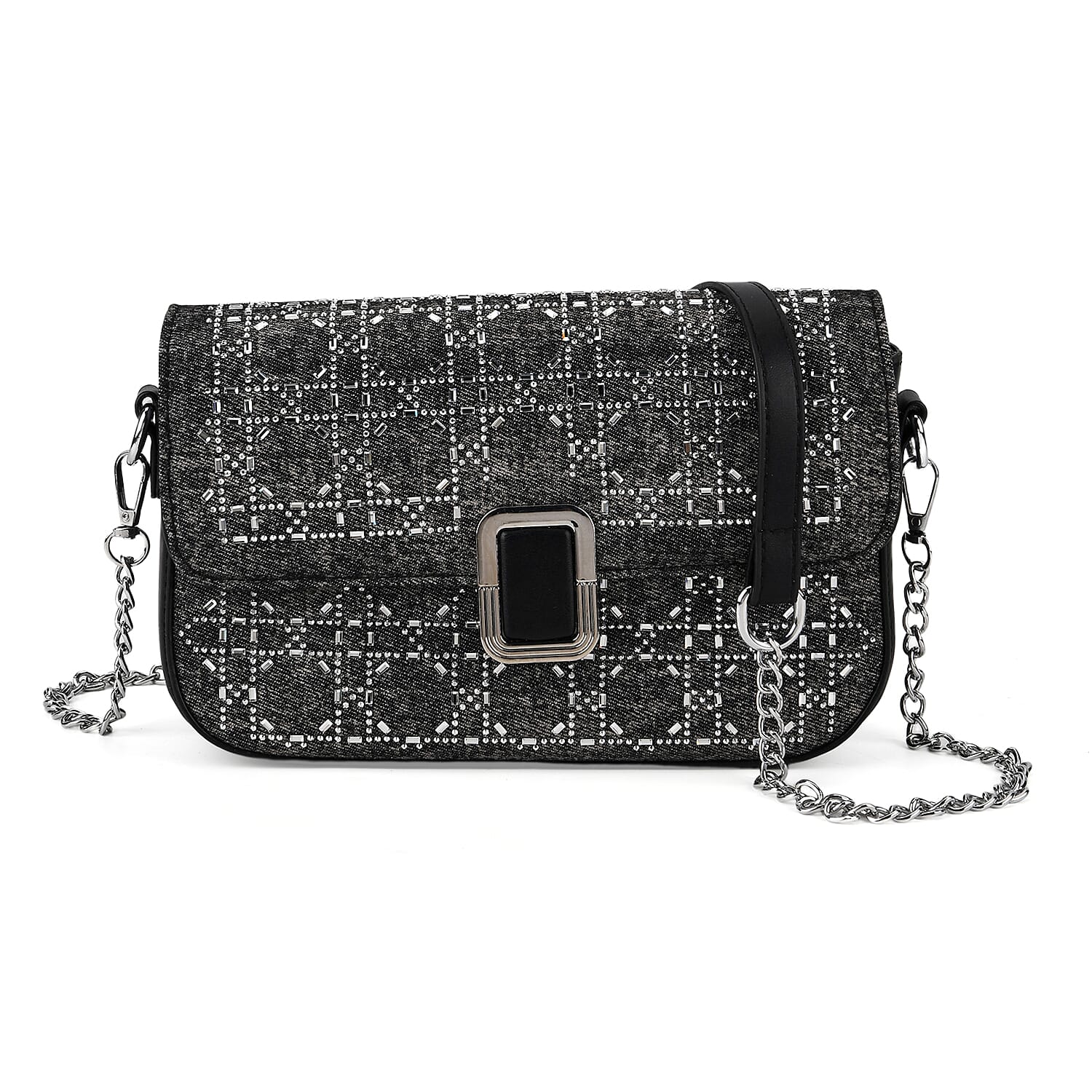 LA MAREY Designer Sling Handbag with Elegant Silver-Tone Chain Strap - Black