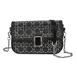 LA MAREY Designer Sling Handbag with Elegant Silver-Tone Chain Strap - Denim Blue