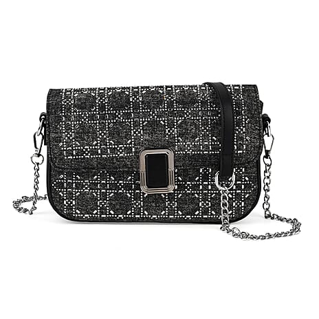 LA MAREY Designer Sling Handbag with Elegant Silver-Tone Chain Strap - Black