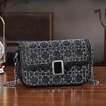 LA MAREY Designer Sling Handbag with Elegant Silver-Tone Chain Strap - Black
