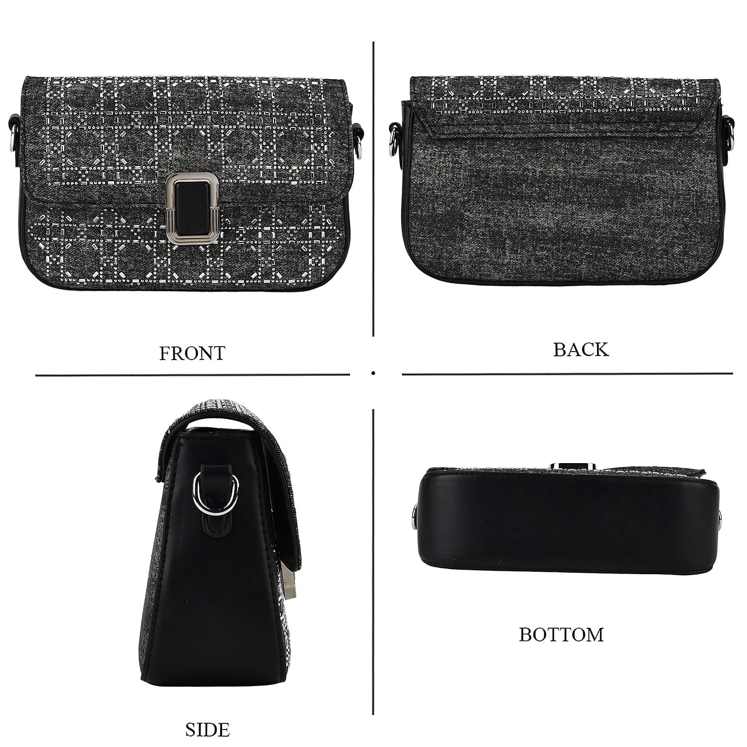 LA MAREY Designer Sling Handbag with Elegant Silver-Tone Chain Strap - Black