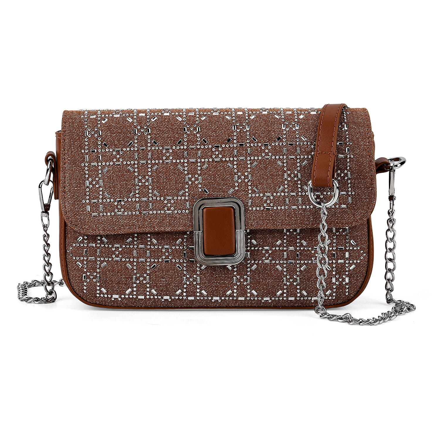 LA MAREY Designer Sling Handbag with Elegant Silver-Tone Chain Strap - Brown