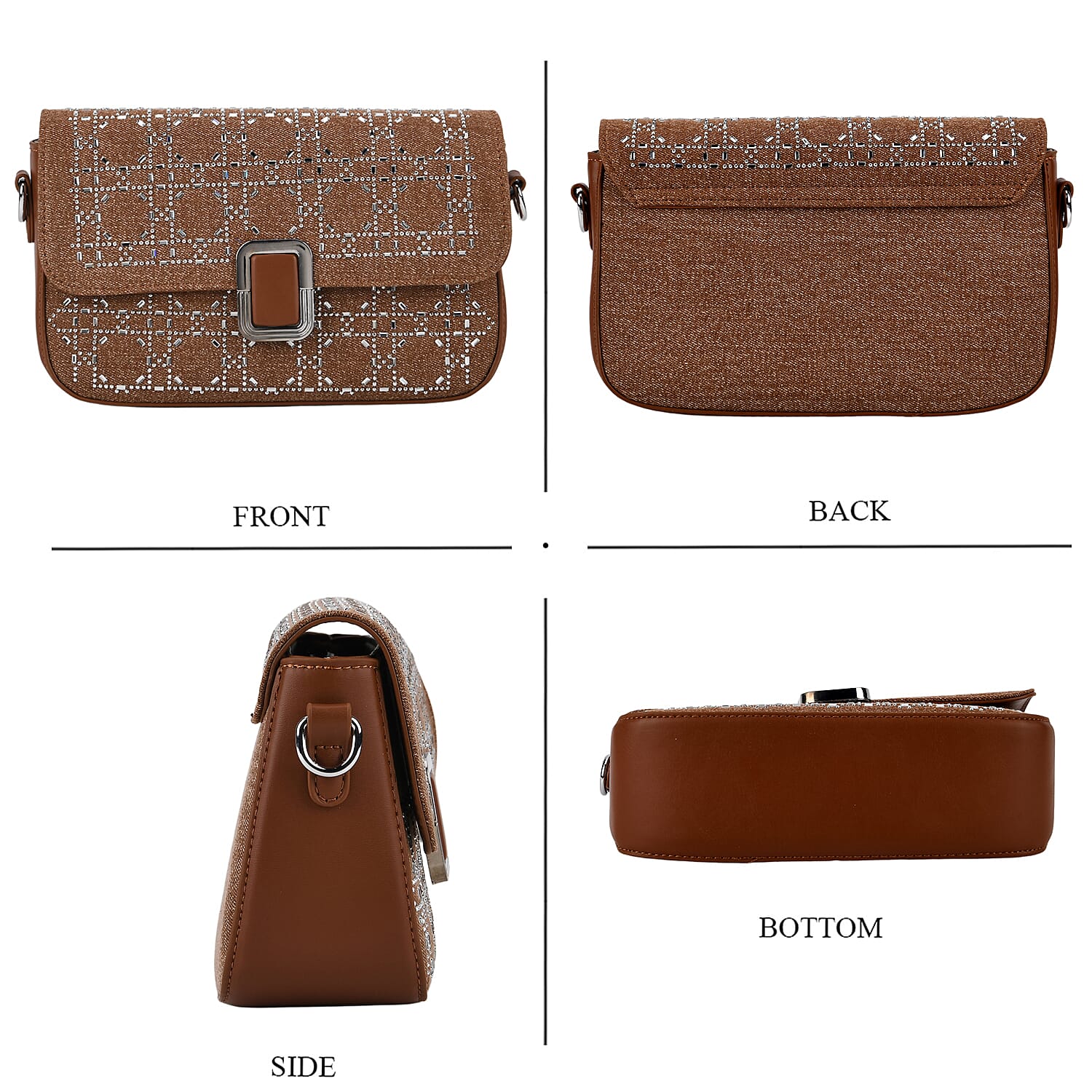 LA MAREY Designer Sling Handbag with Elegant Silver-Tone Chain Strap - Brown