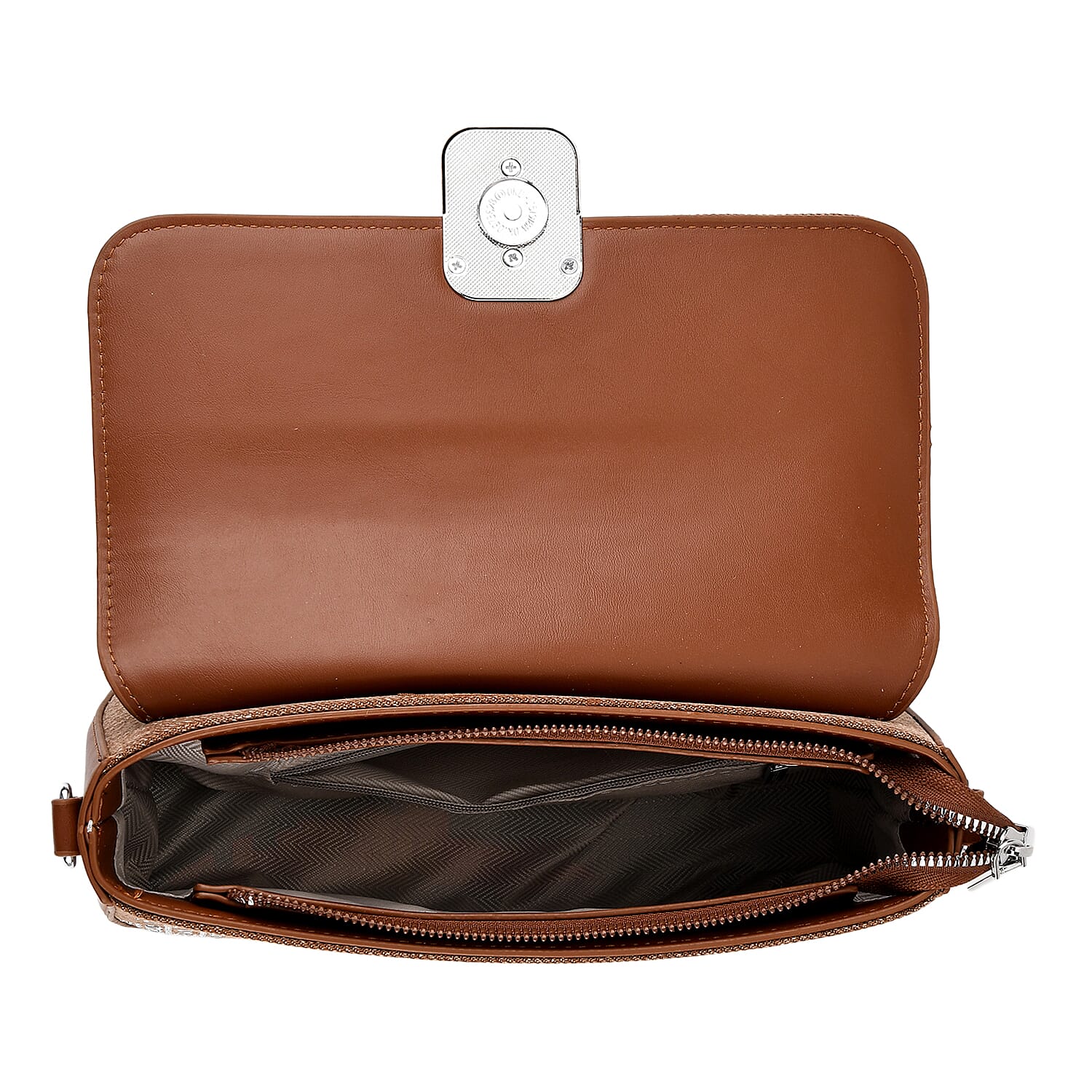 LA MAREY Designer Sling Handbag with Elegant Silver-Tone Chain Strap - Brown