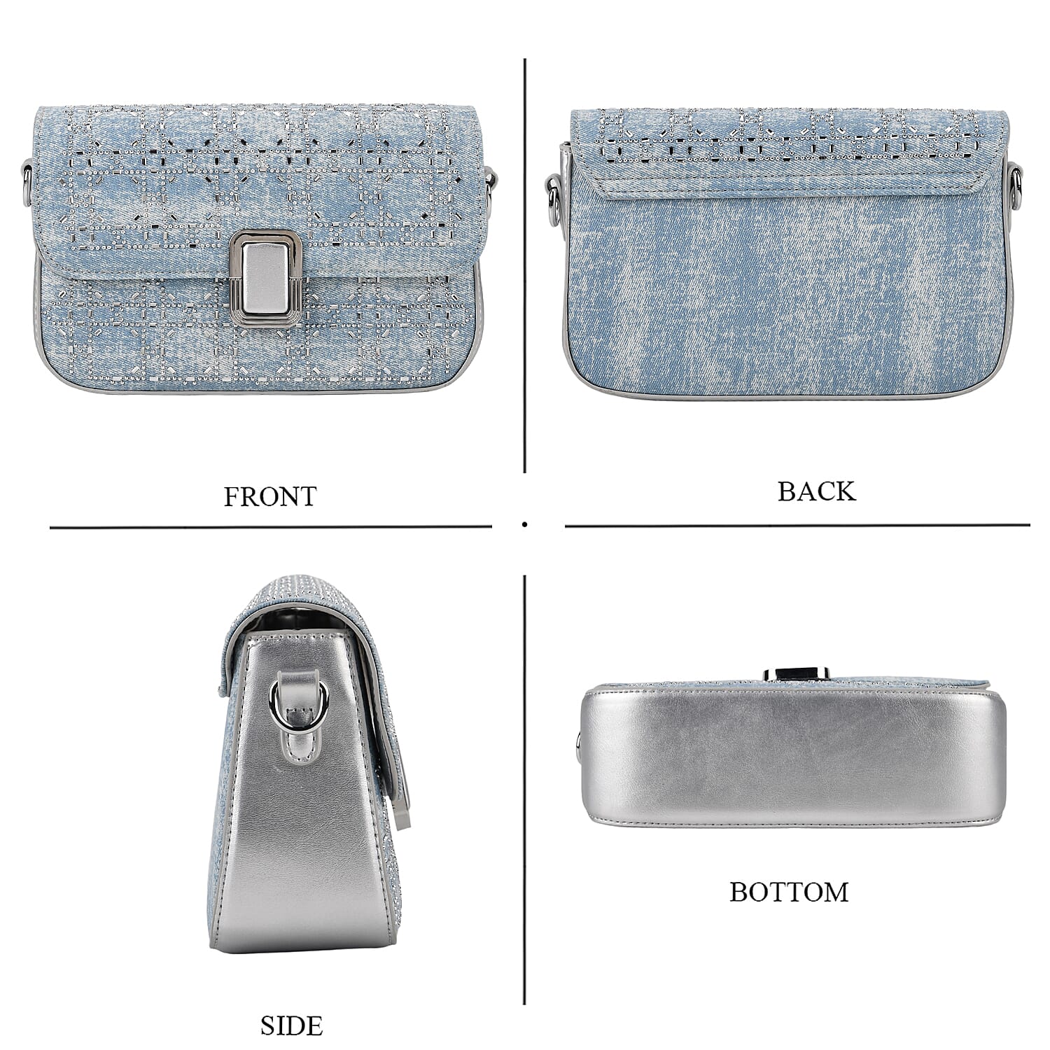 LA MAREY Designer Sling Handbag with Elegant Silver-Tone Chain Strap - Light Blue