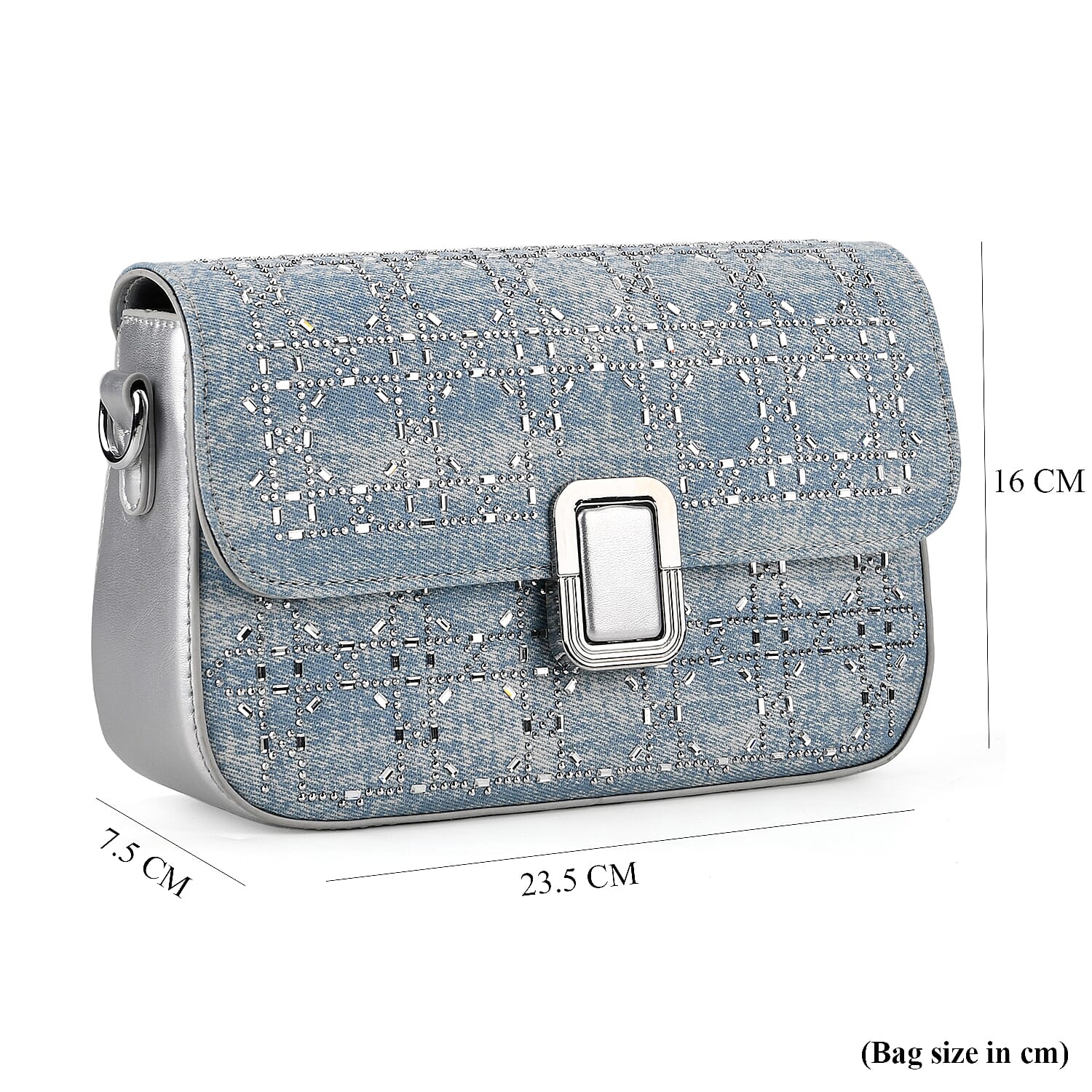 LA MAREY Designer Sling Handbag with Elegant Silver-Tone Chain Strap - Light Blue
