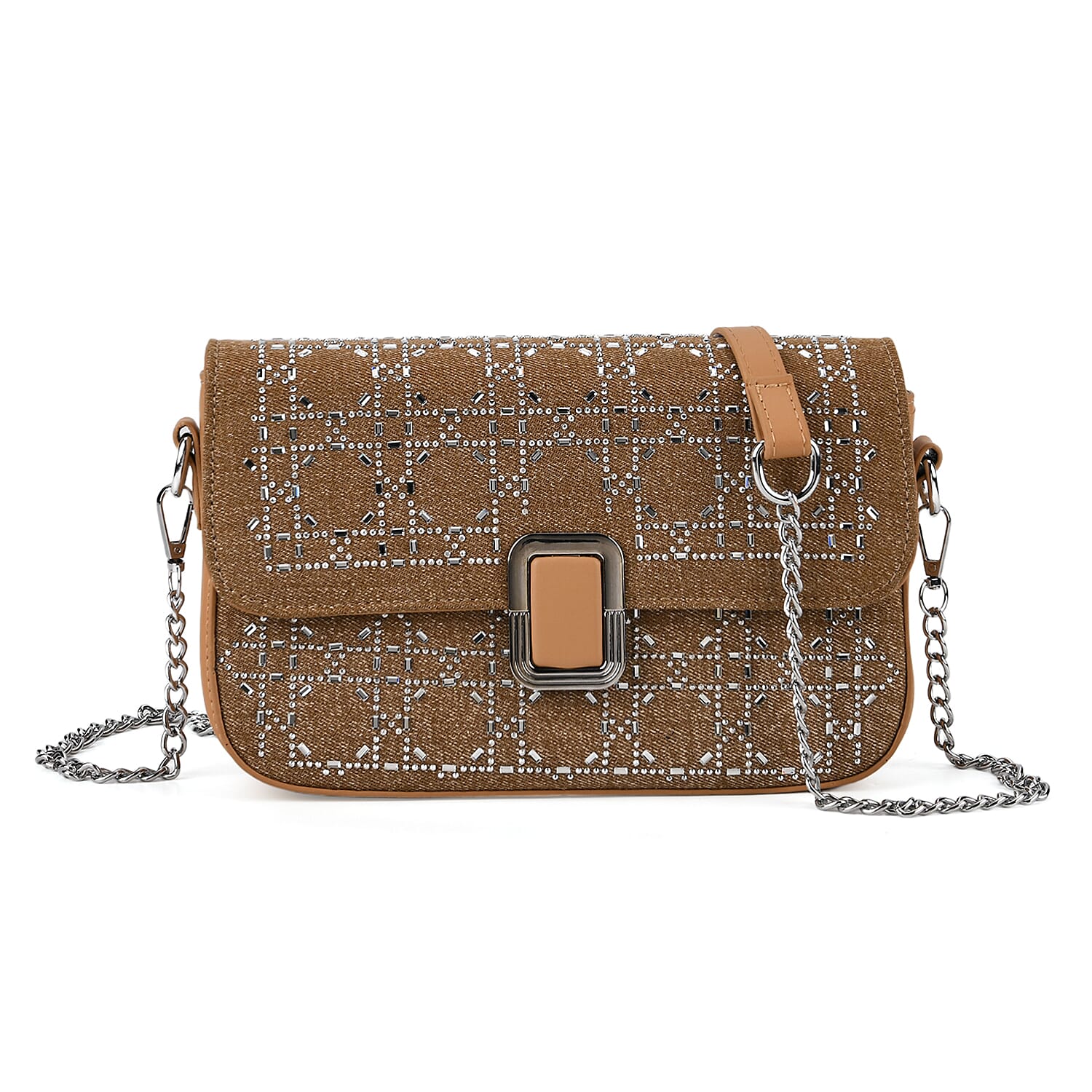 LA MAREY Designer Sling Handbag with Elegant Silver-Tone Chain Strap - Khaki