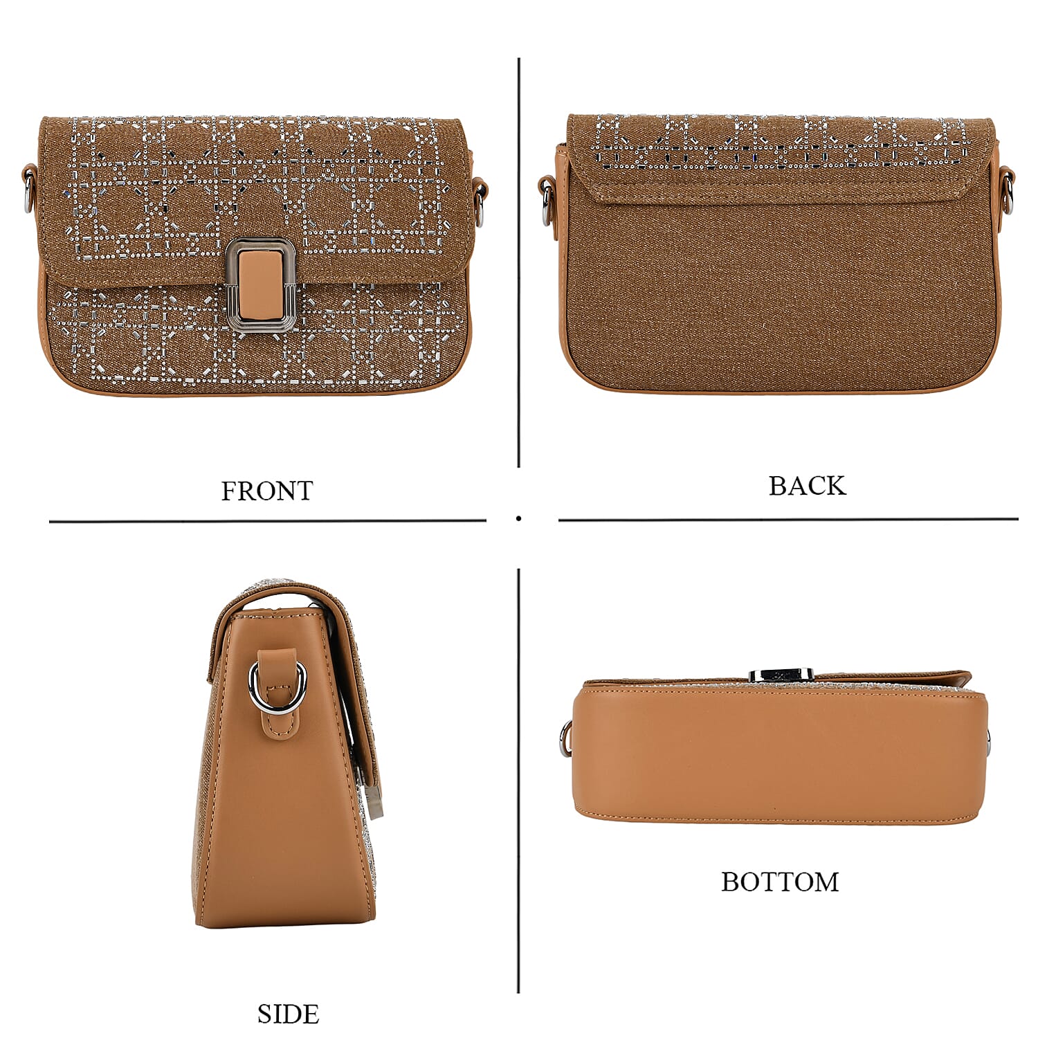 LA MAREY Designer Sling Handbag with Elegant Silver-Tone Chain Strap - Khaki