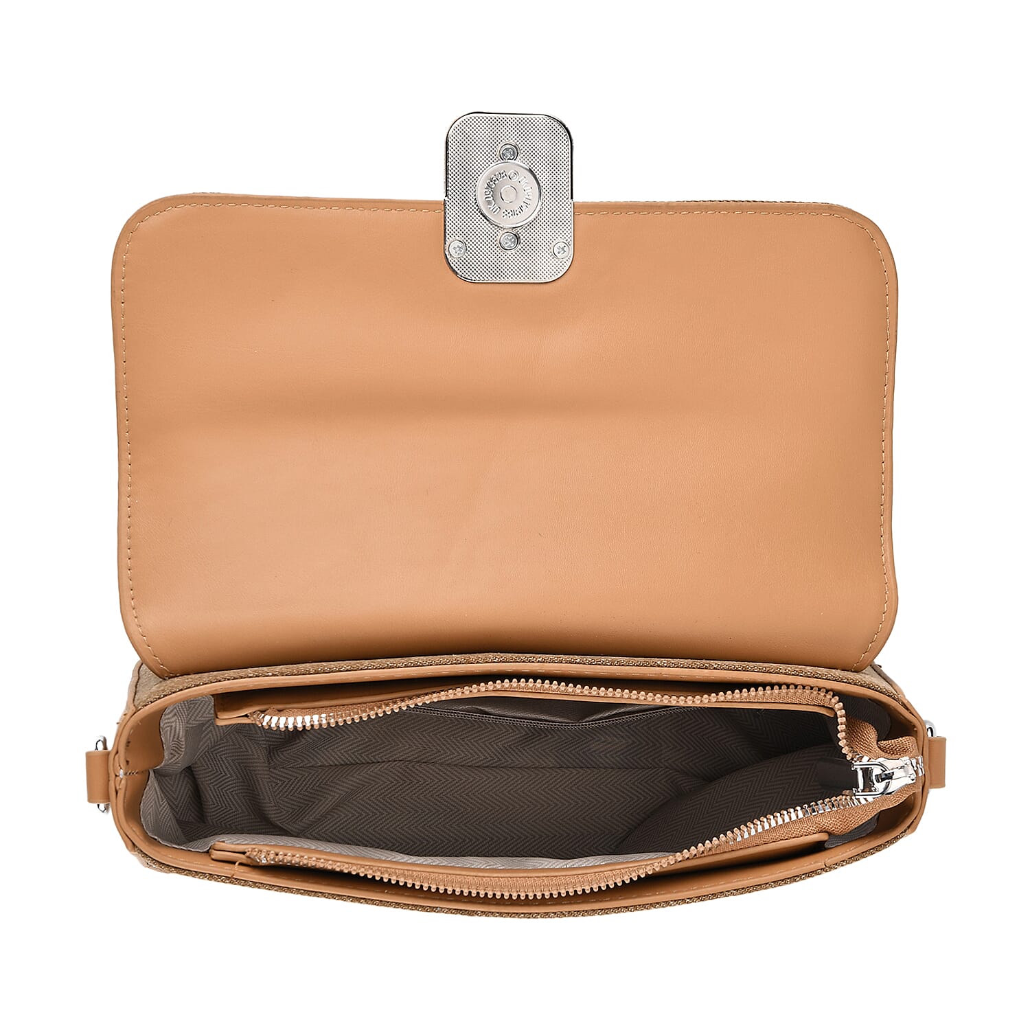 LA MAREY Designer Sling Handbag with Elegant Silver-Tone Chain Strap - Khaki