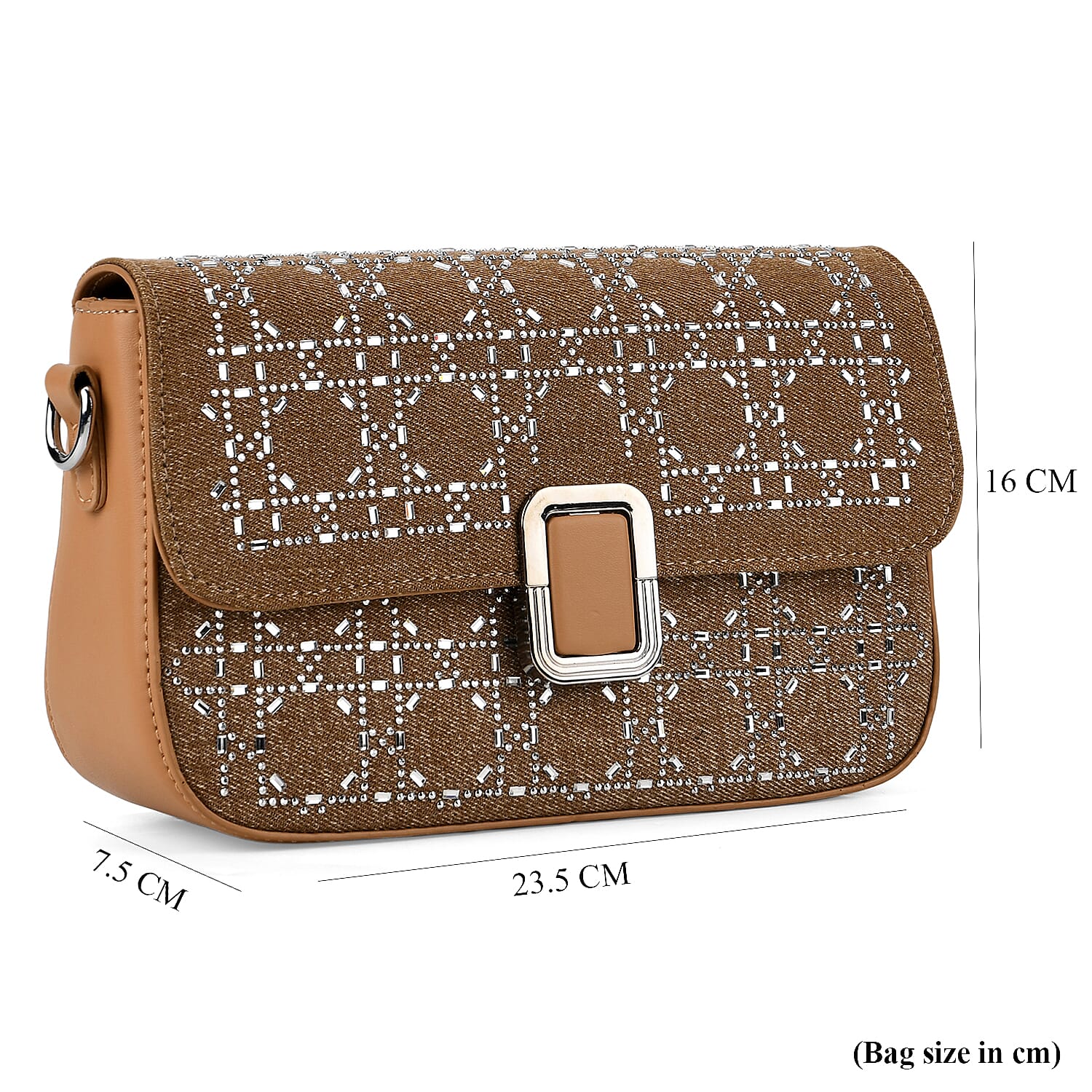 LA MAREY Designer Sling Handbag with Elegant Silver-Tone Chain Strap - Khaki