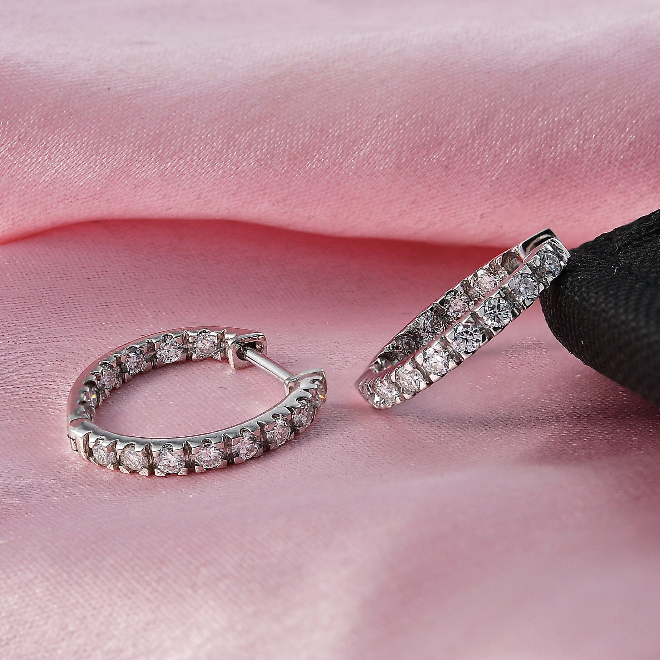 Royal Bali Collection - D'Joy Moissanite Hoop Earring in Platinum Overlay Sterling Silver