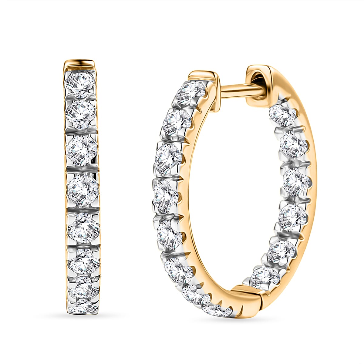 D'Joy Moissanite Full Hoop Earring in Yellow Gold Plated Sterling Silver 0.84 Ct.