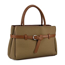 Designer Inspired Satchel-Style Handbag with Belt Detail - Blue