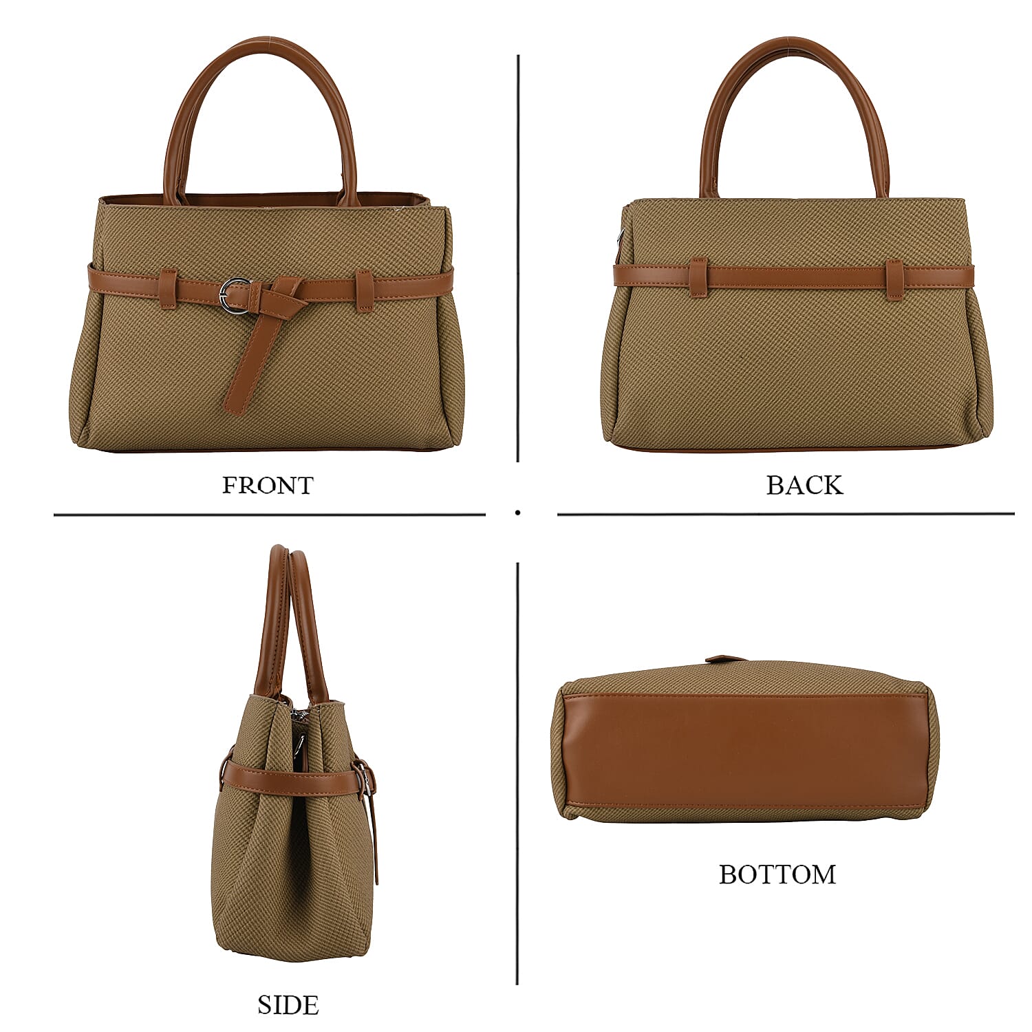 Designer Inspired Satchel-Style Handbag with Belt Detail - Olive