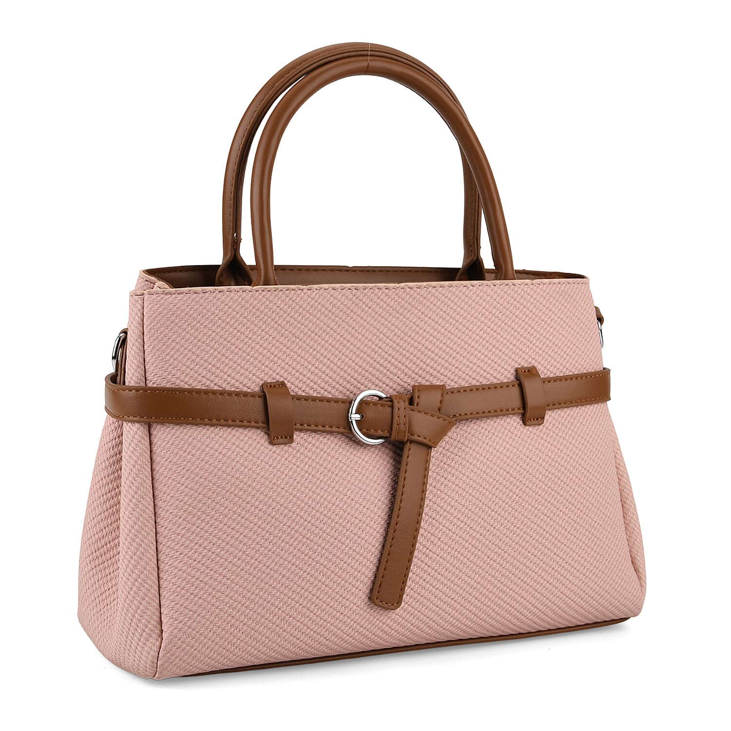 Designer Inspired Satchel-Style Handbag with Belt Detail - Pink