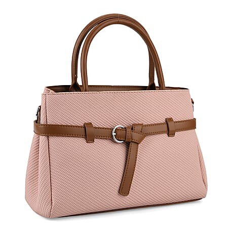 Designer Inspired Satchel-Style Handbag with Belt Detail - Pink