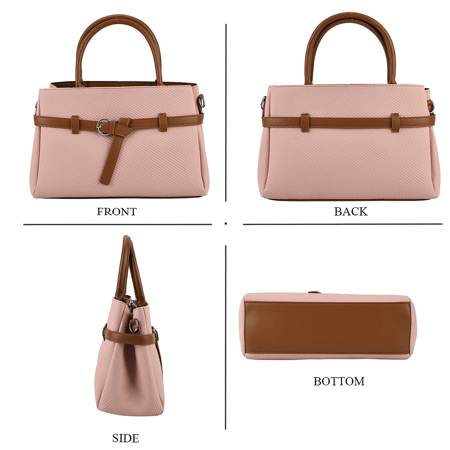 Designer Inspired Satchel-Style Handbag with Belt Detail - Pink