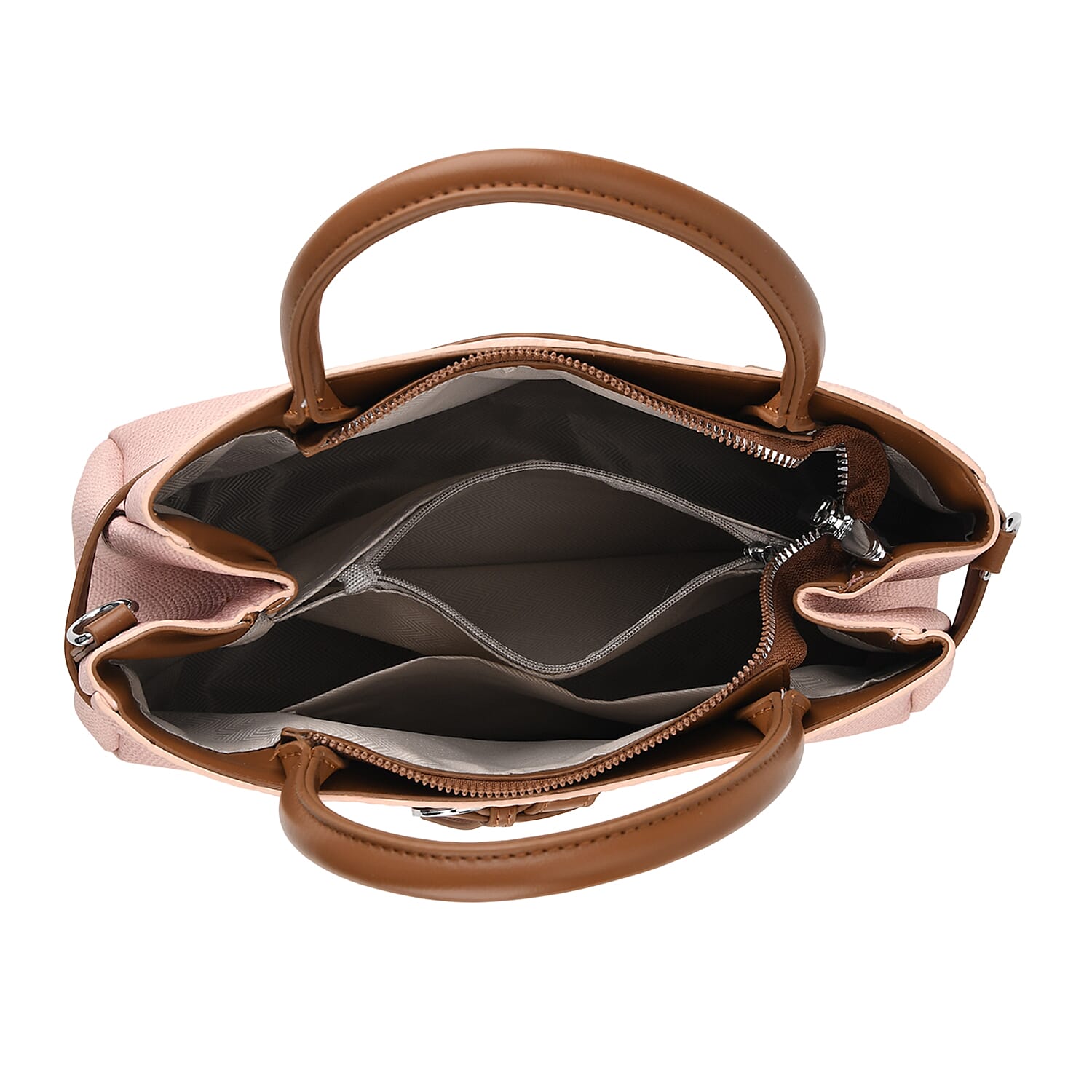 Designer Inspired Satchel-Style Handbag with Belt Detail - Pink