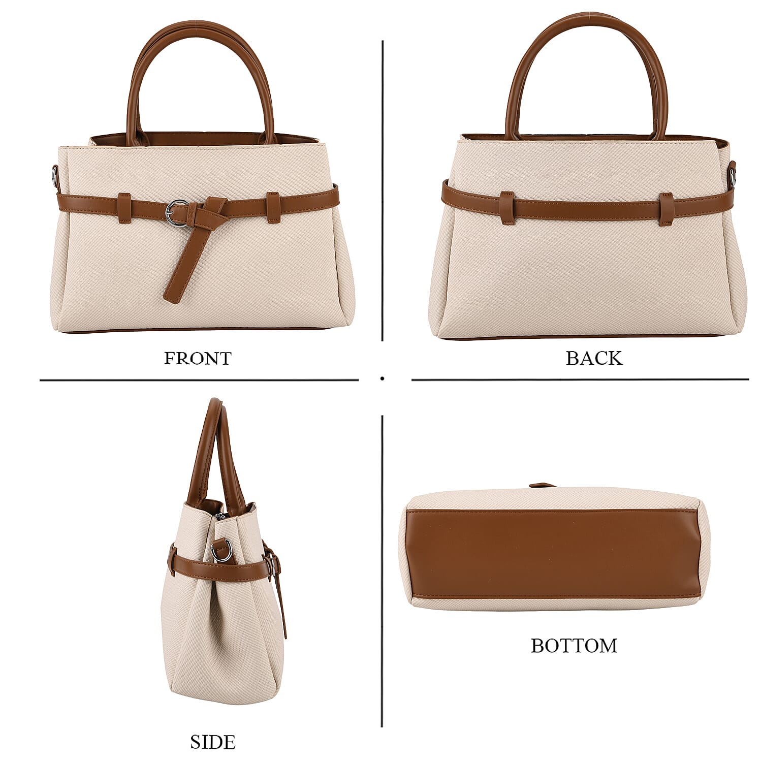 Designer Inspired Satchel-Style Handbag with Belt Detail - Off White