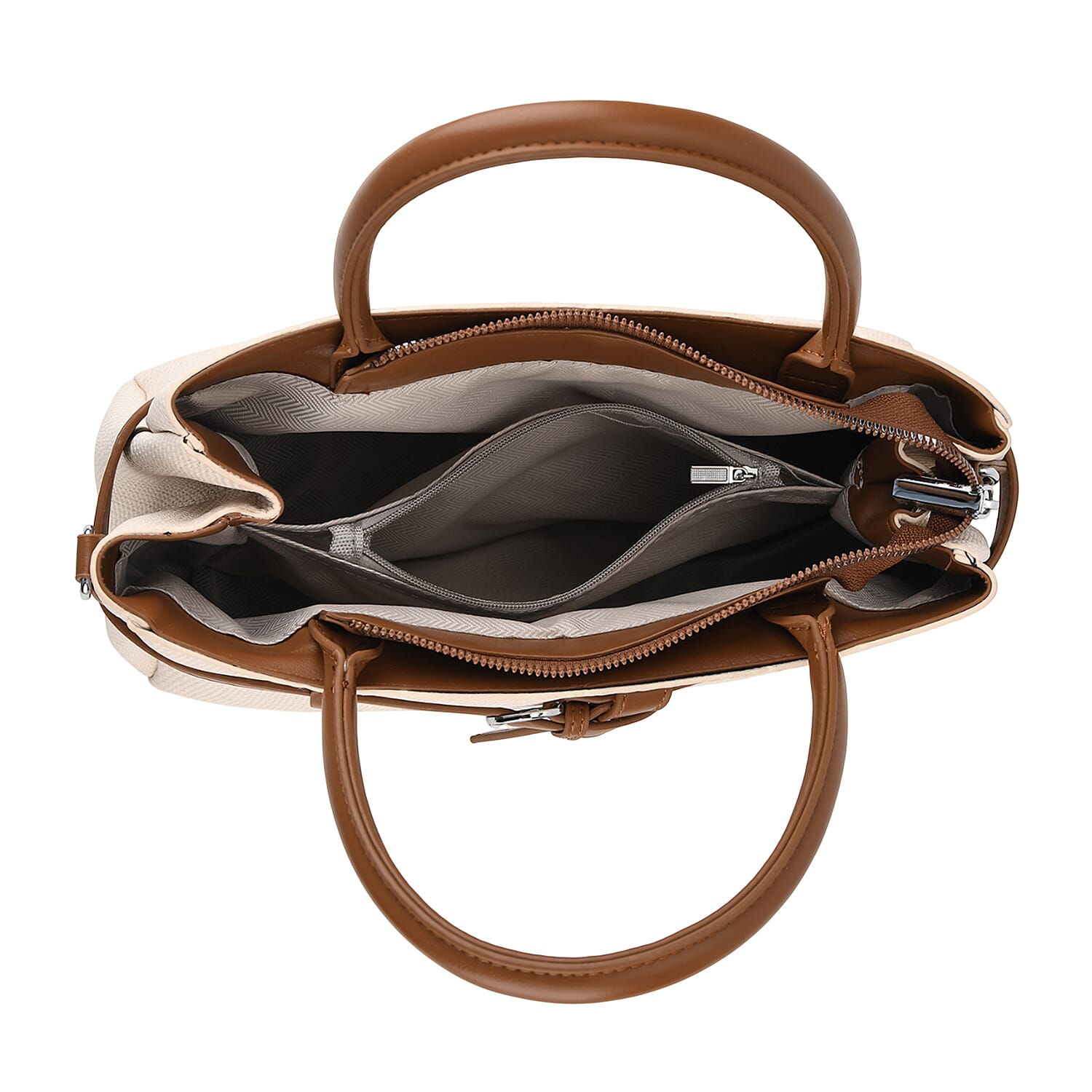 Designer Inspired Satchel-Style Handbag with Belt Detail - Off White