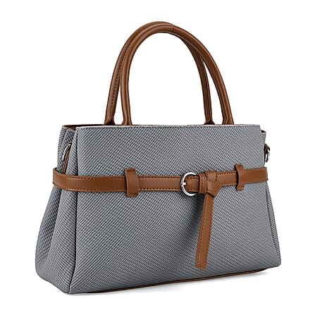 Designer Inspired Satchel-Style Handbag with Belt Detail - Blue