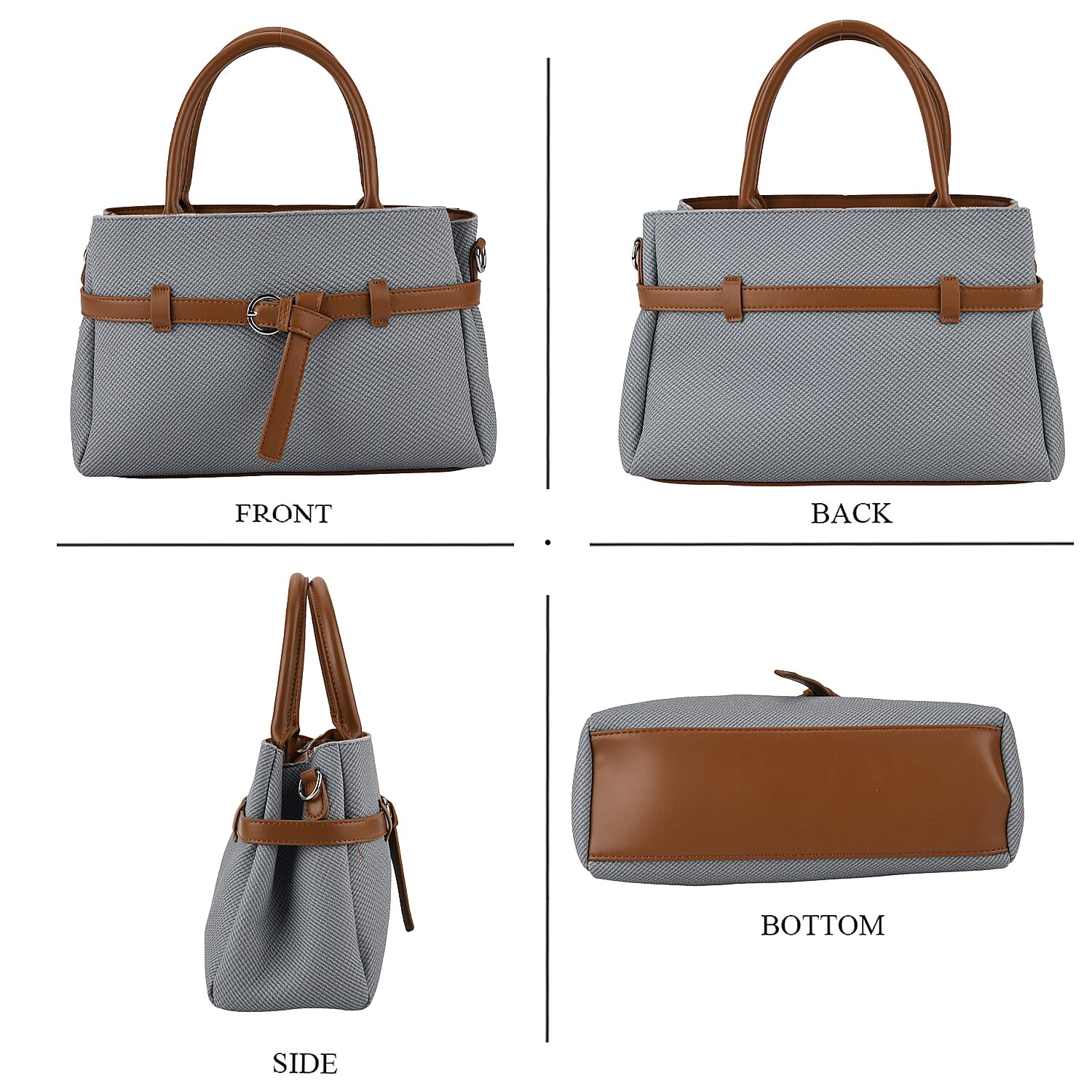 Designer Inspired Satchel-Style Handbag with Belt Detail - Blue