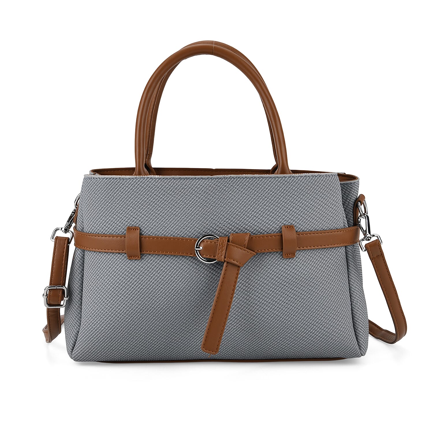 Designer Inspired Satchel-Style Handbag with Belt Detail - Blue
