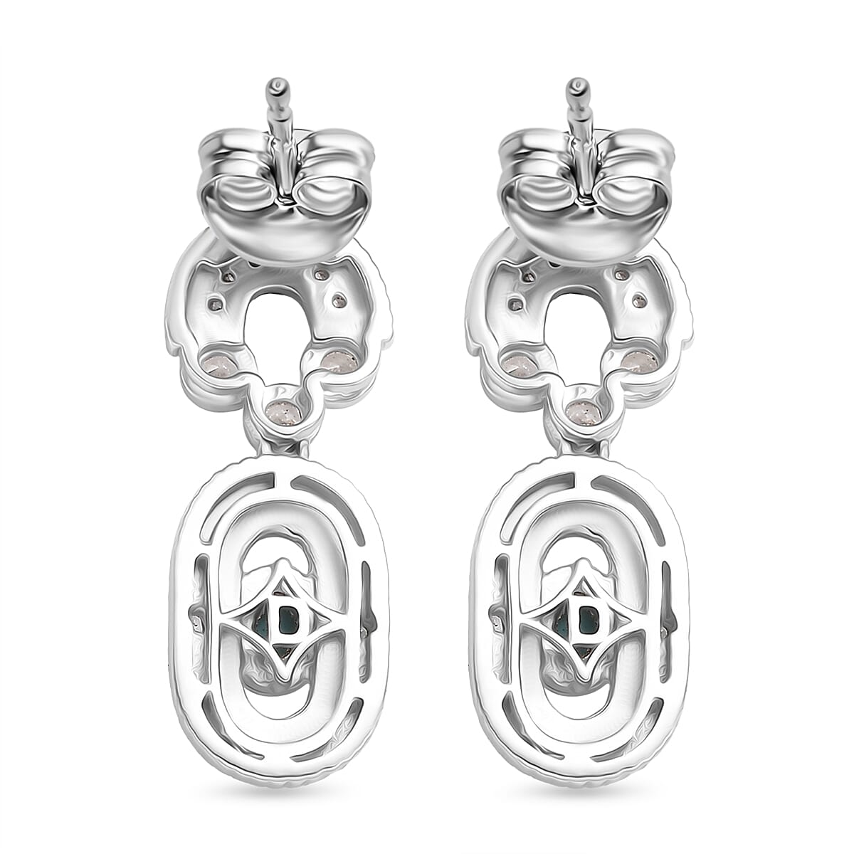 D'Joy Sleeping Beauty Turquoise & White Zircon Dangling Earring with Push Back in Rhodium Overlay Sterling Silver