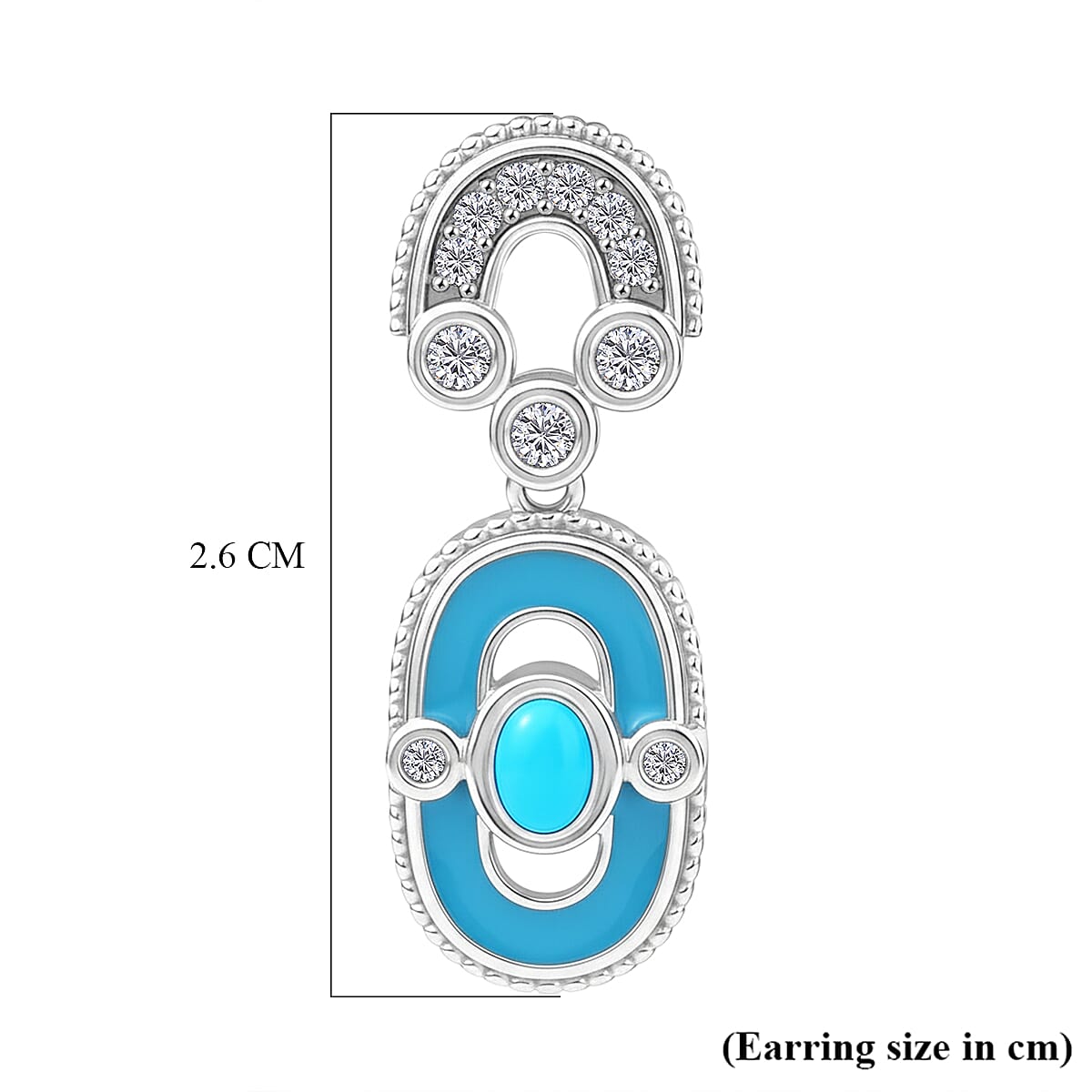 D'Joy Sleeping Beauty Turquoise & White Zircon Dangling Earring with Push Back in Rhodium Overlay Sterling Silver