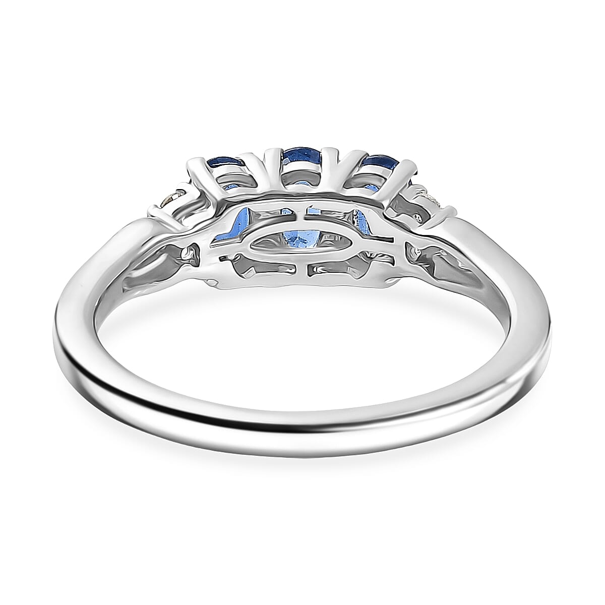D'Joy AAA Natural Kashmir Kyanite & White Zircon Trilogy Ring in Platinum Overlay Sterling Silver 1.10 Ct.