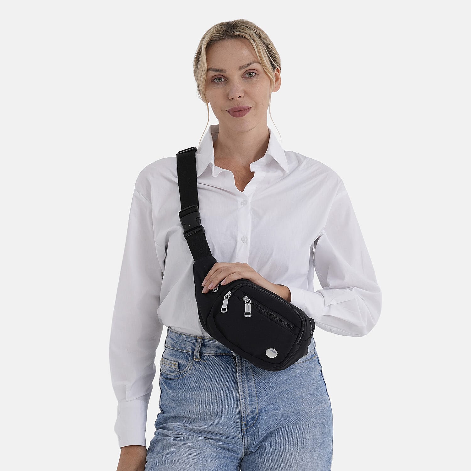 BRAND NEW Multi-Pocket Waist Saddle Bag with Adjustable Strap - Black