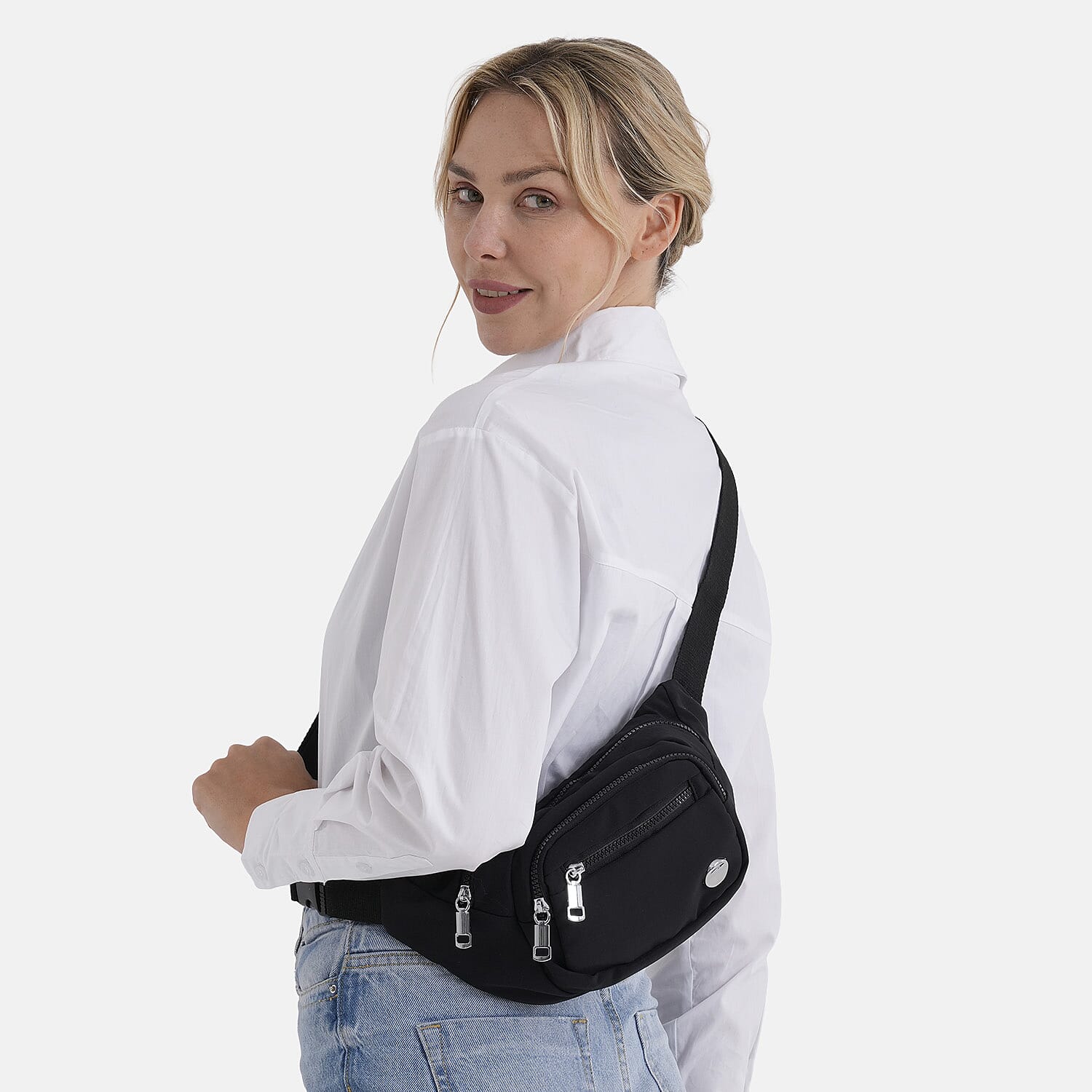 BRAND NEW Multi-Pocket Waist Saddle Bag with Adjustable Strap - Black