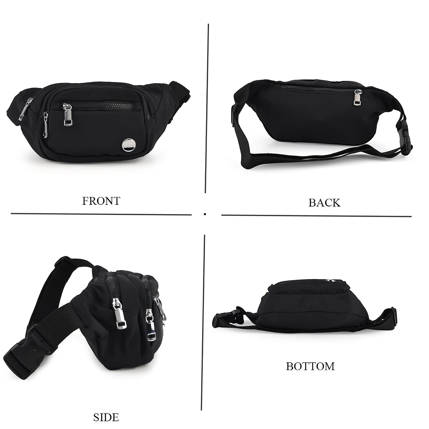 BRAND NEW Multi-Pocket Waist Saddle Bag with Adjustable Strap - Black