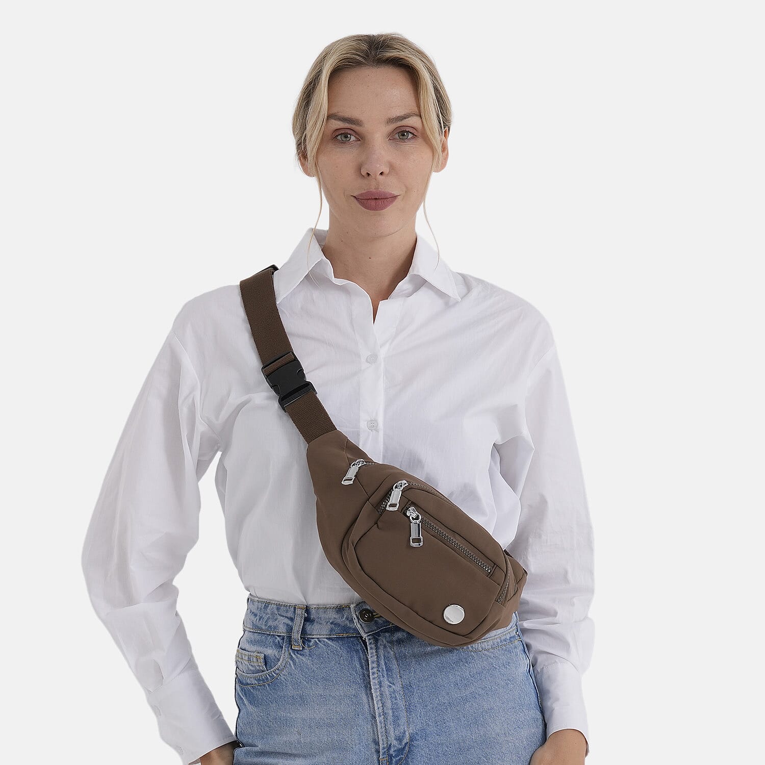 BRAND NEW Multi-Pocket Waist Saddle Bag with Adjustable Strap - Brown