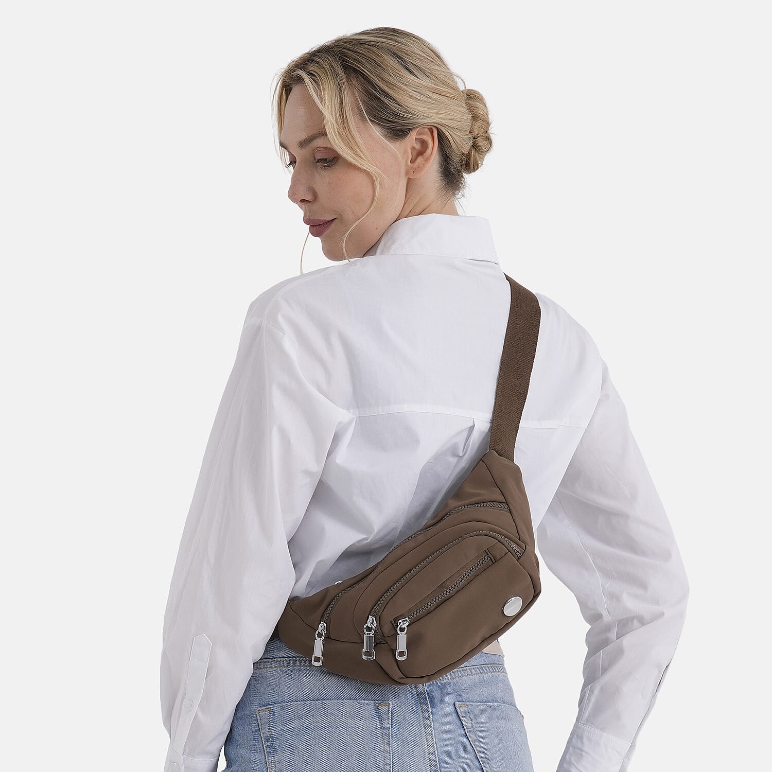 BRAND NEW Multi-Pocket Waist Saddle Bag with Adjustable Strap - Brown