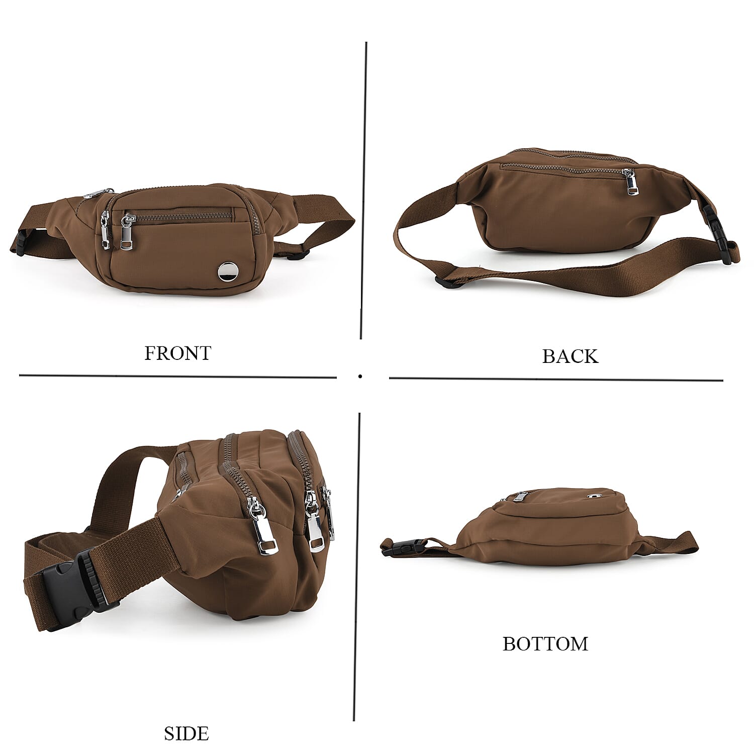 BRAND NEW Multi-Pocket Waist Saddle Bag with Adjustable Strap - Brown