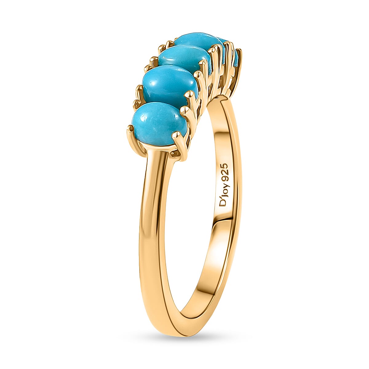 D'Joy Sleeping Beauty Turquoise 5 Stone Ring in Yellow Gold Plated Sterling Silver 1.00 Ct.
