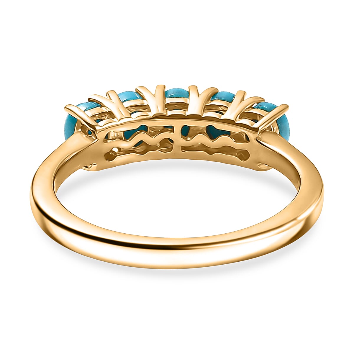 D'Joy Sleeping Beauty Turquoise 5 Stone Ring in Yellow Gold Plated Sterling Silver 1.00 Ct.