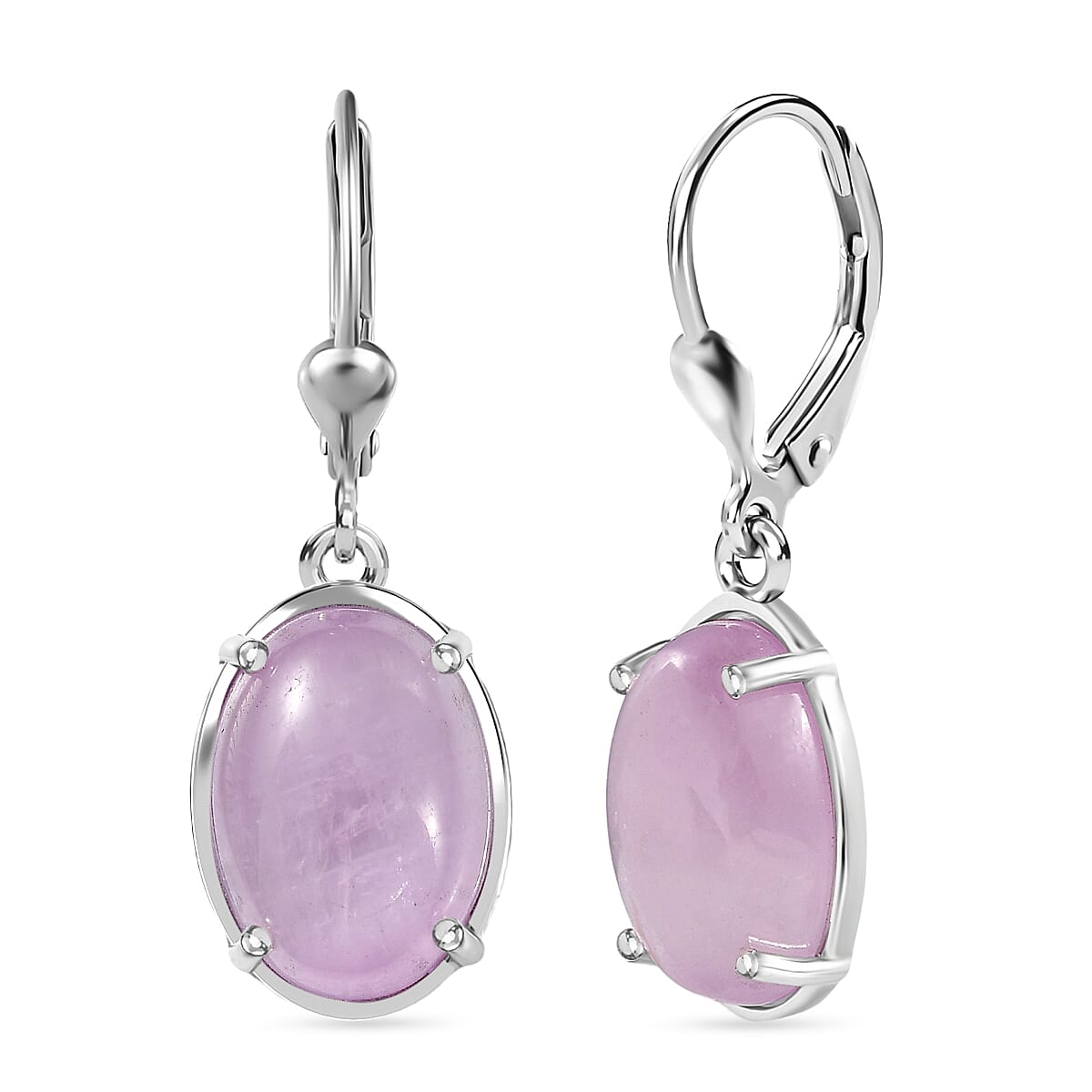 D'Joy Natural Kunzite Solitaire Lever Back Earring in Platinum Overlay Sterling Silver 13.02 Ct.
