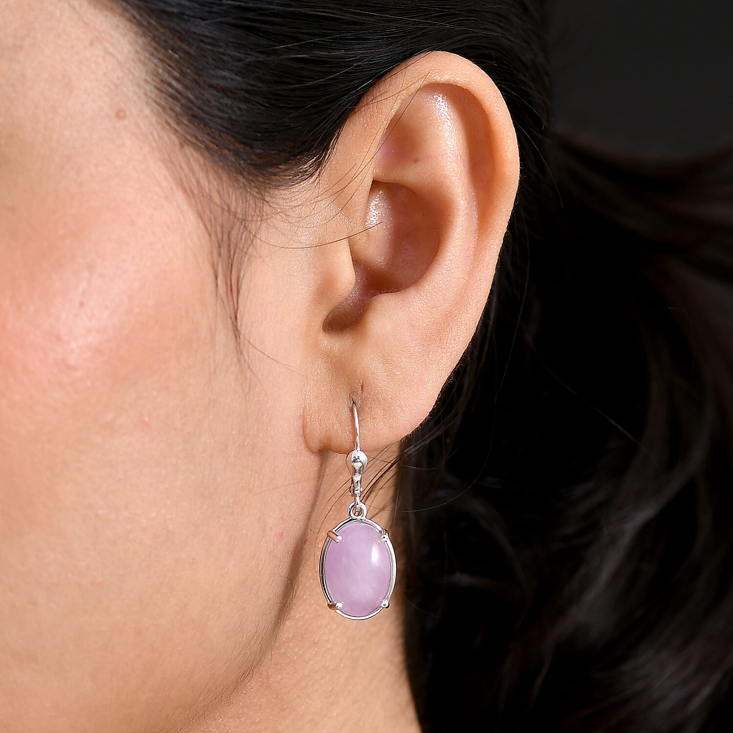 D'Joy Natural Kunzite Solitaire Lever Back Earring in Platinum Overlay Sterling Silver 13.02 Ct.