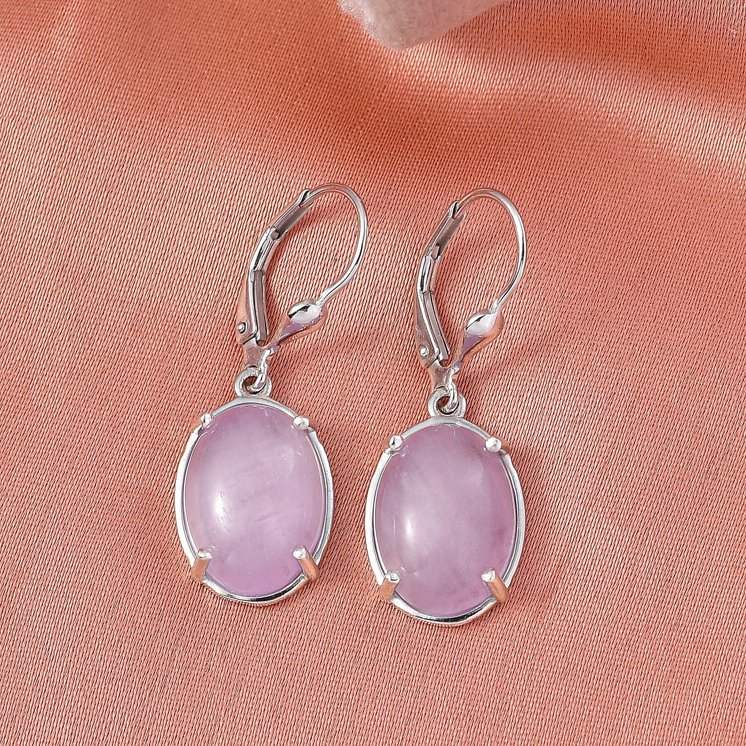 D'Joy Natural Kunzite Solitaire Lever Back Earring in Platinum Overlay Sterling Silver 13.02 Ct.