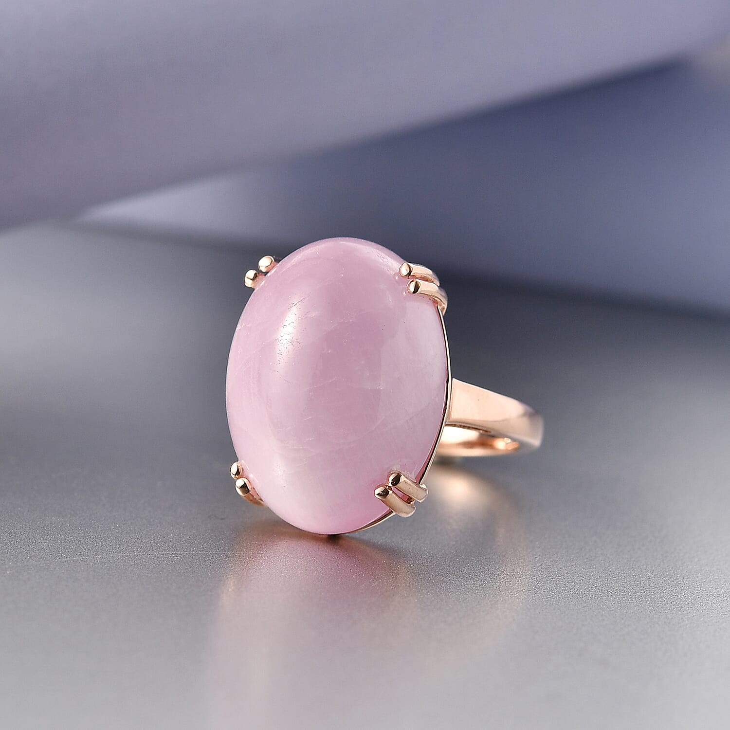 Valentine Special- Natural  Galileia Kunzite Ring in Rose Gold Plated Sterling Silver 22.75 Ct.