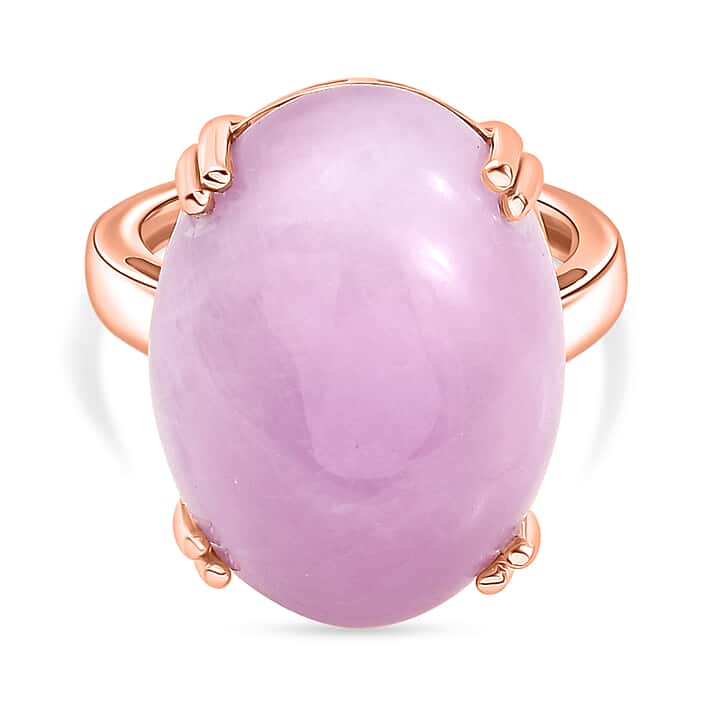 Natural Galileia Kunzite Solitaire Ring in Rose Gold Plated Sterling Silver 22.75 Ct.