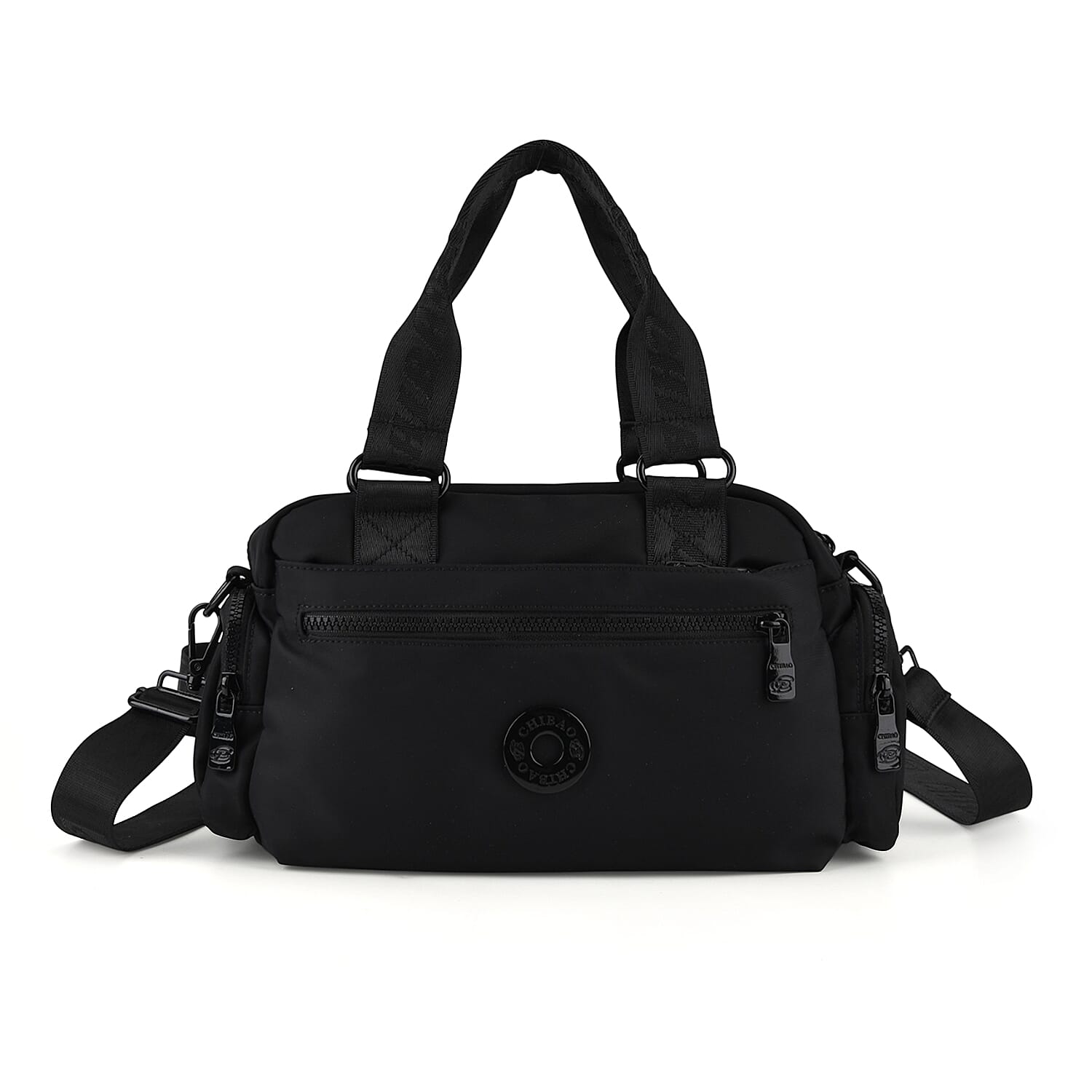 BRAND NEW - Water - Resistant Multi-Zip Pocket Shoulder Utility Bag with Detachable Crossbody Strap - Black