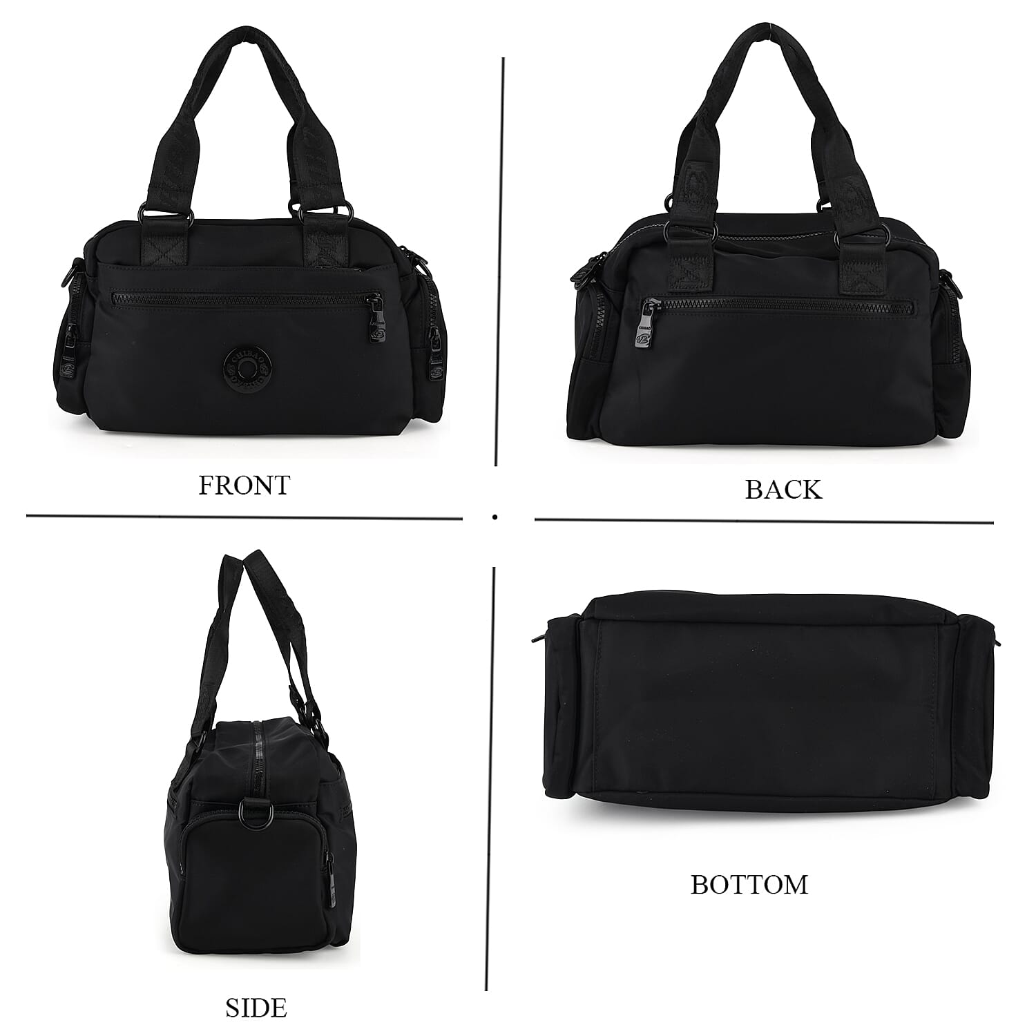 BRAND NEW - Water - Resistant Multi-Zip Pocket Shoulder Utility Bag with Detachable Crossbody Strap - Black